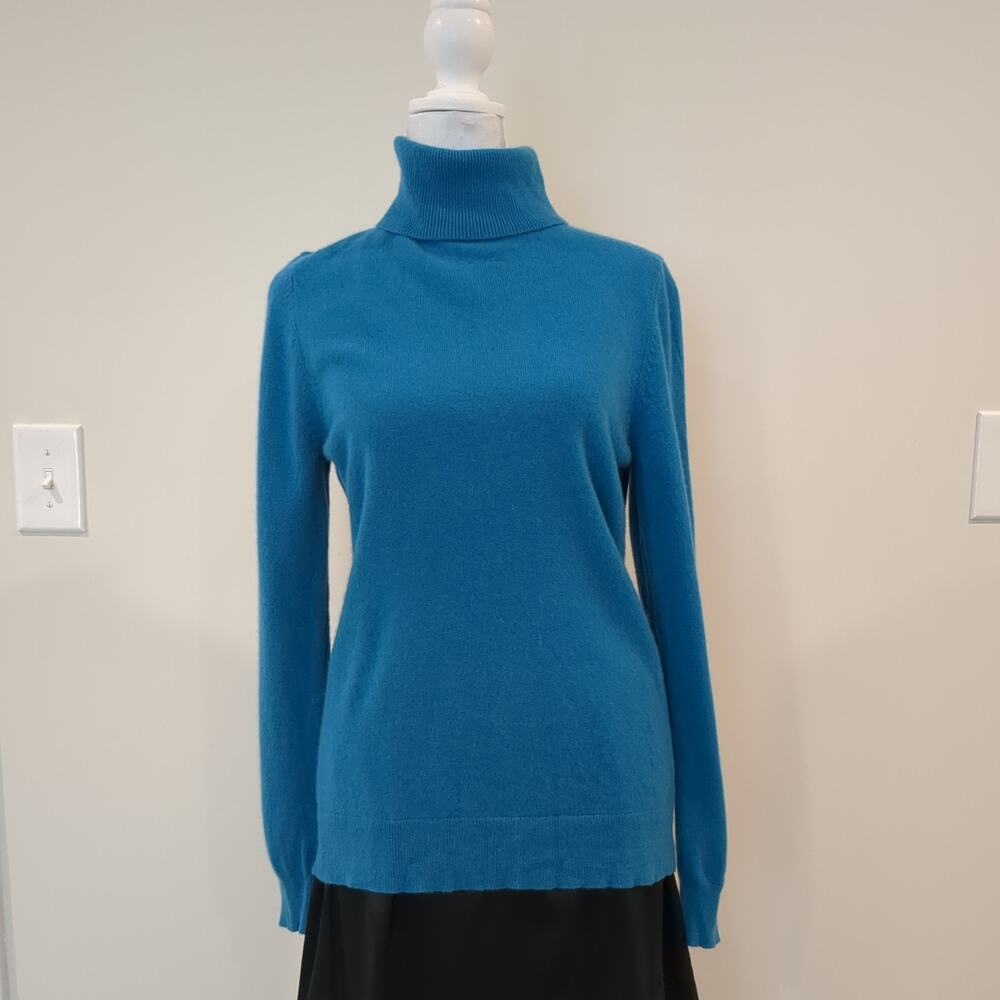 Ann Taylor Womens 100% Cashmere Turtle Neck Pullover Sweater Large Blue Teal